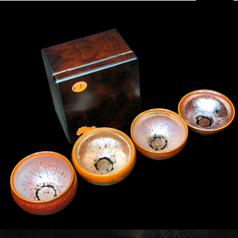 Nimara Ritual Gold Spot Pattern Chinese Jianzhan Ceramic Teacup Kung Fu Tea Cup Bowl With Gift Box