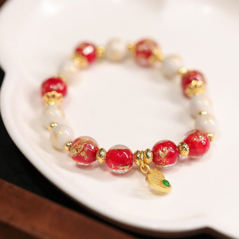 Nimara Ritual Gourd God Of Wealth Charm Fortune Liuli Glass Bead Incense Ash Porcelain Bead Bracelet