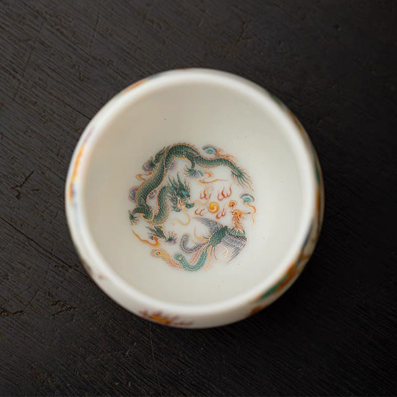 Nimara Ritual Dragon Phoenix Auspicious Clouds Ceramic Teacup Kung Fu Tea Cup
