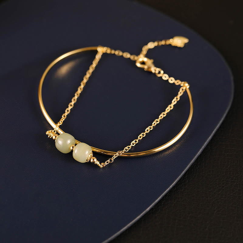 Nimara Ritual Copper Plated Gold Hetian Jade Bead Luck Double Layer Bracelet Bangle