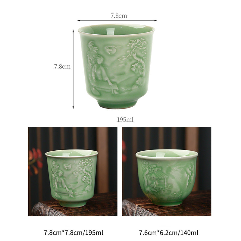 Nimara Ritual Trees Pavilion Mountains Rivers Pine Ceramic Teacup Kung Fu Tea Cup