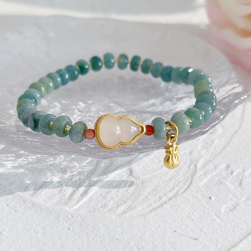 Nimara Ritual Natural Hetian Jade Pearl Peace Buckle Fu Character Gourd Money Bag Strawberry Quartz PiXiu Luck Bracelet