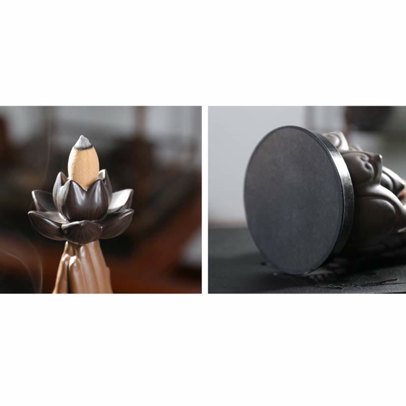 Nimara Ritual Buddha Avalokitesvara Chenrezig Ksitigarbha Ceramic Lotus Blessing Backflow Incense Burner