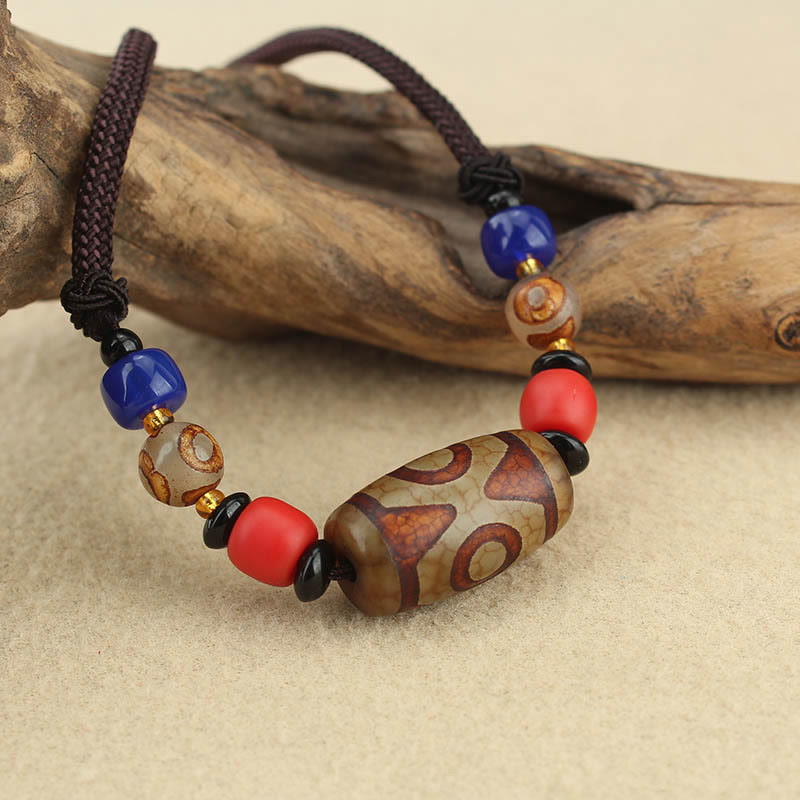 Nimara Ritual Tibetan Nine-Eye Dzi Bead Three-eyed Dzi Bead Protection String Necklaces Pendant