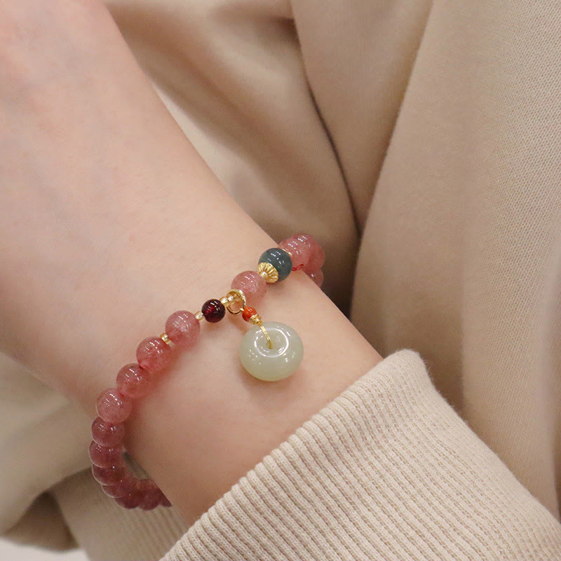 Nimara Ritual Natural Strawberry Quartz Jade Peace Buckle Coin Purse Healing Bracelet