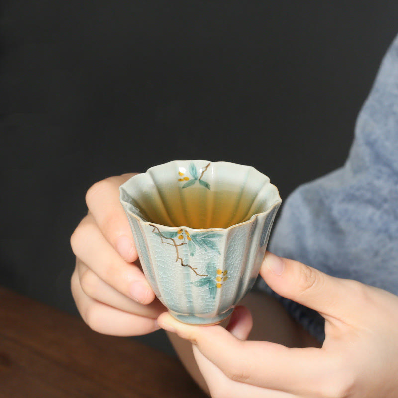 Nimara Ritual Loquat Dogwood Hawthorn Morning Glory Ceramic Teacup Kung Fu Tea Cup