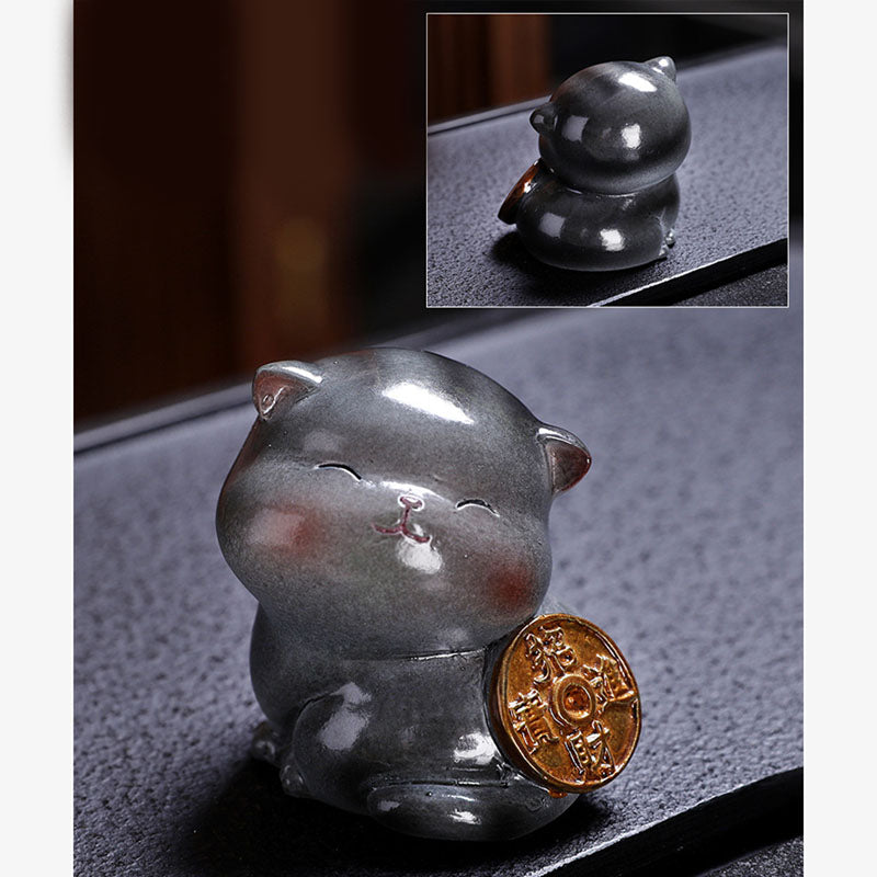 Nimara Ritual Color Changing Cute Mini Cat Resin Tea Pet Wealth Home Figurine Decoration