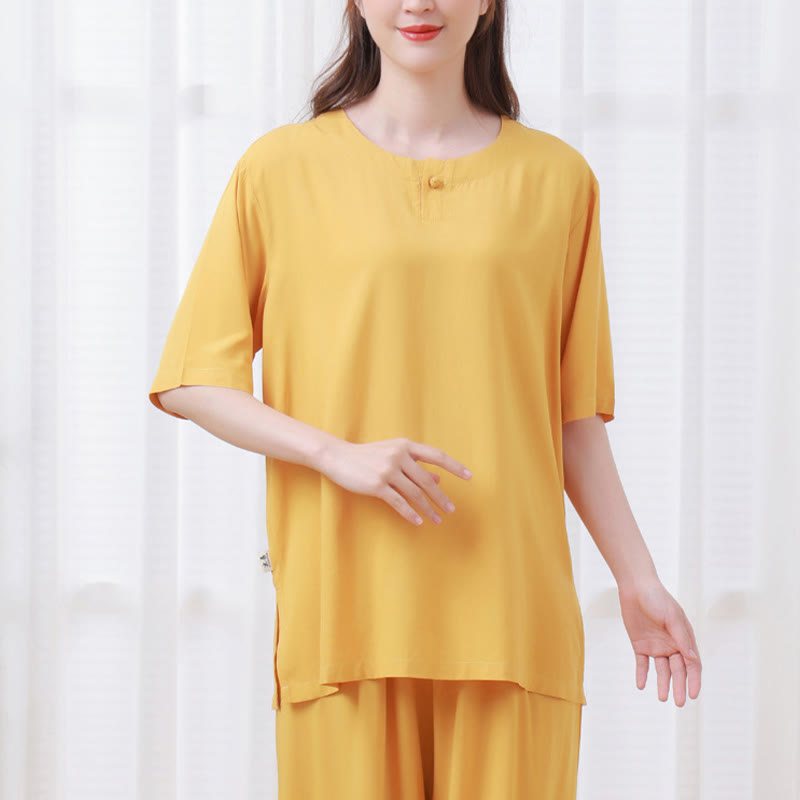 Nimara Ritual 2Pcs Half Sleeve T-Shirt Pants Meditation Zen Tai Chi Cotton Linen Clothing Unisex Set