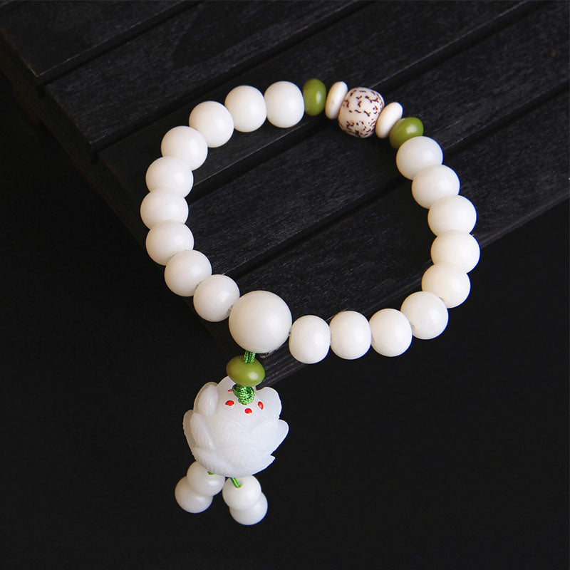 Nimara Ritual Lotus Natural White Bodhi Seed Luck Bracelet