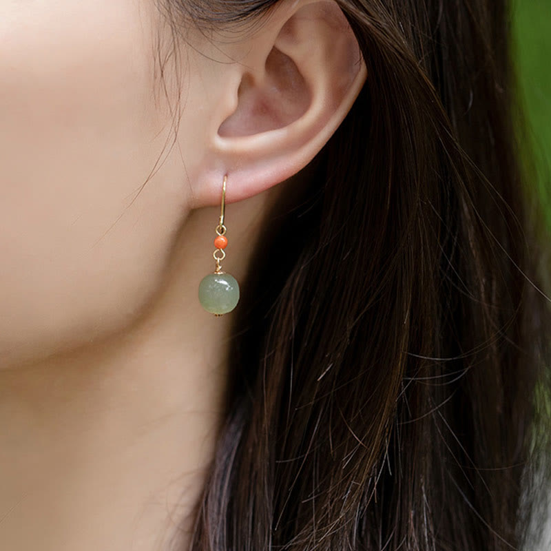 Nimara Ritual 925 Sterling Silver Plated 14k Gold Hetian Jade Red Agate Luck Drop Dangle Earrings