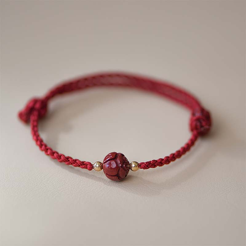 Nimara Ritual Cinnabar Jade Lotus Calm Red String Weave Bracelet