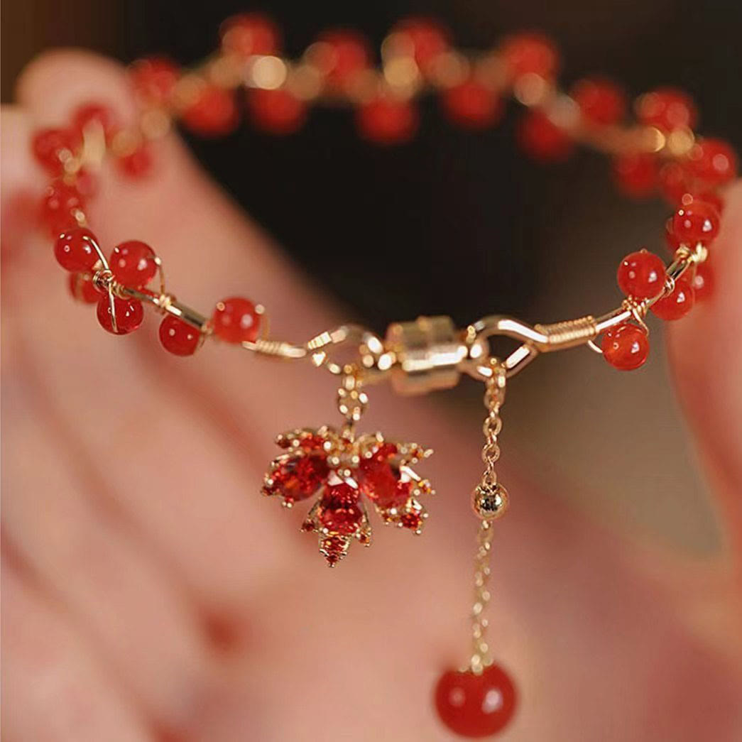 Nimara Ritual Red Maple Leaf Luck Charm Bracelet