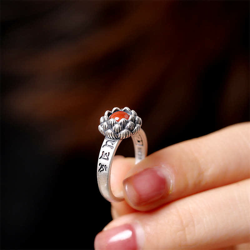 Nimara Ritual925 Sterling Silver Lotus Red Agate Confidence Blessing Ring