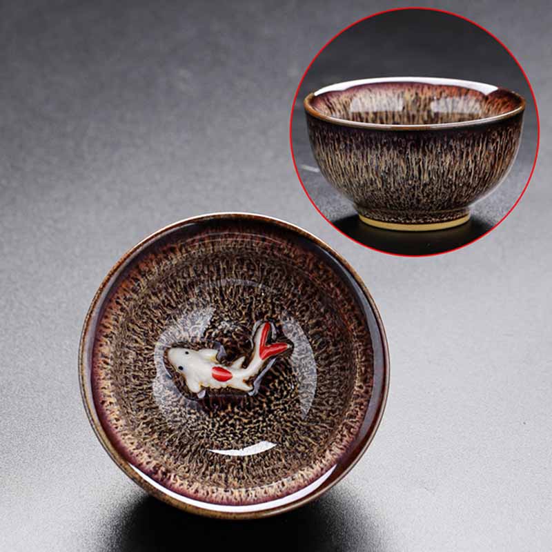 Nimara Ritual Small Koi Fish Kiln Change Chinese Jianzhan Ceramic Teacup Kung Fu Tea Cup 60ml