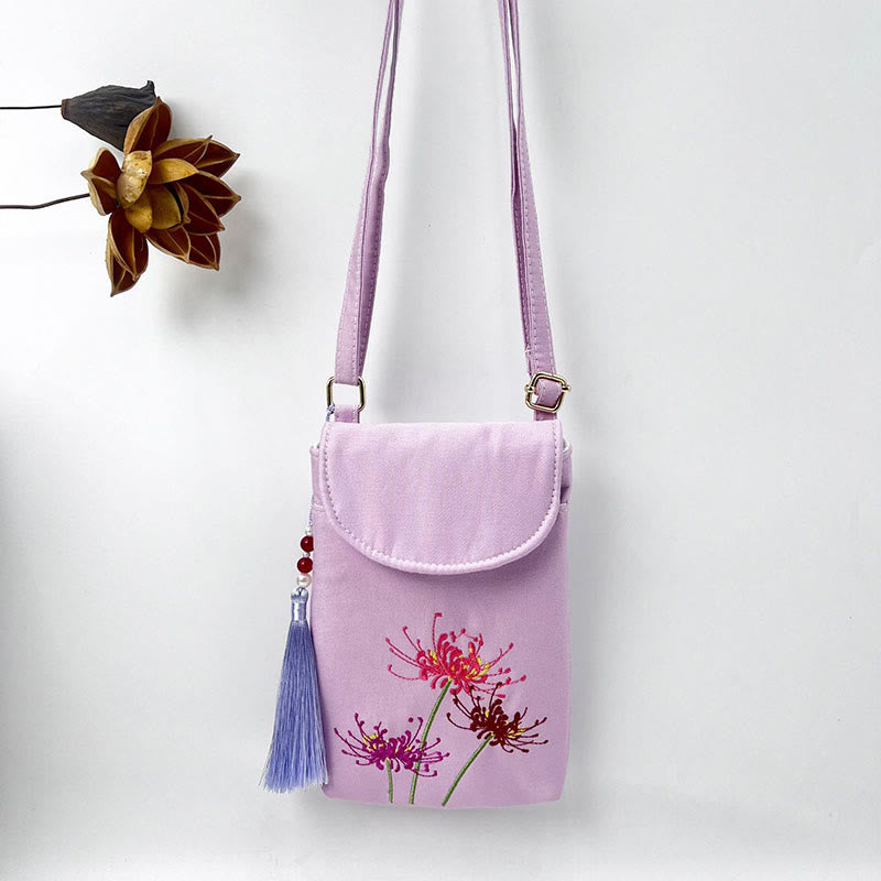 Nimara Ritual Small Embroidered Flowers Crossbody Bag Shoulder Bag Double Layer Cellphone Bag