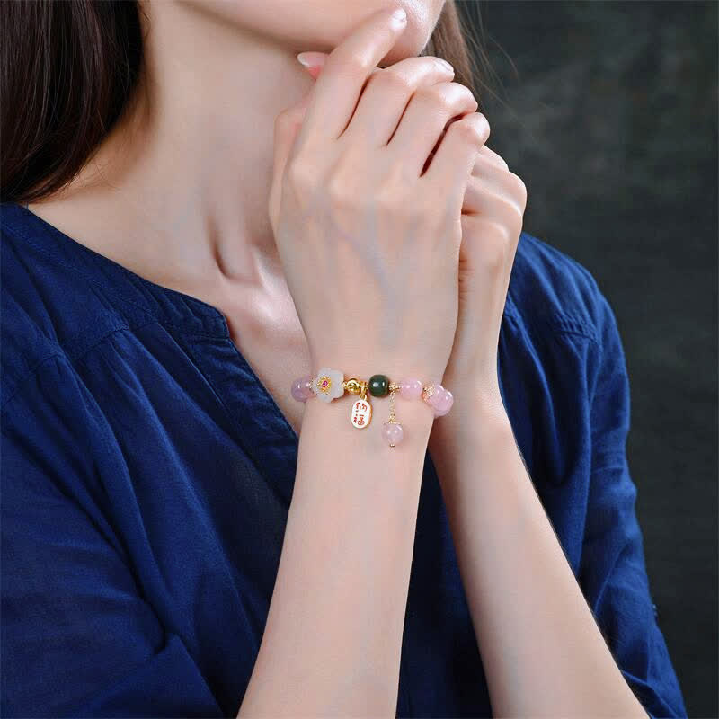 Nimara Ritual Natural Pink Crystal Jade Flower Warm Love Bracelet