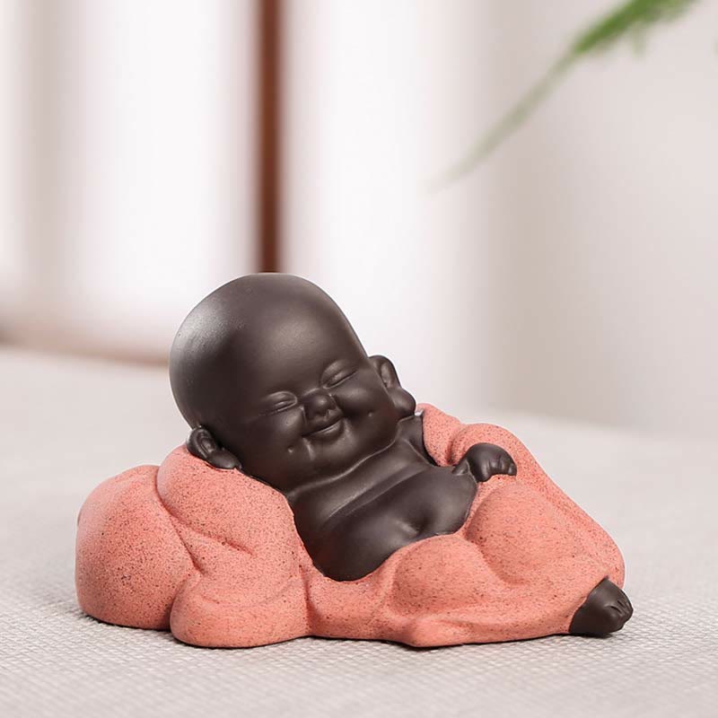 Nimara Ritual Always Smiling Laughing Buddha Wealth Luck Purple Clay Maitreya Statue Decoration