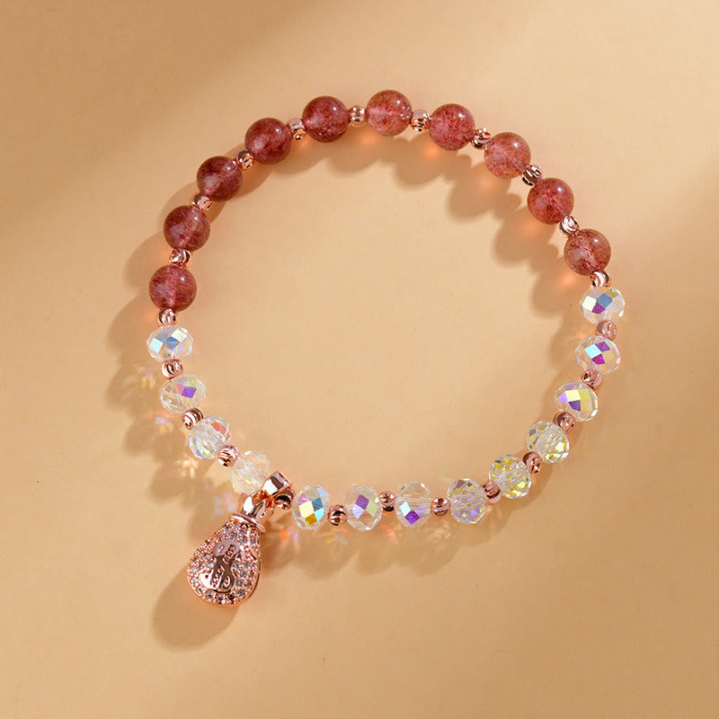 Nimara Ritual Strawberry Quartz White Crystal Money Bag Charm Positive Bracelet