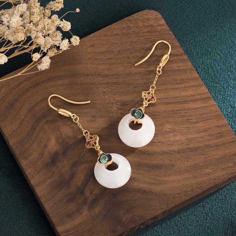 Nimara Ritual FengShui White Jade Blessing Drop Earrings