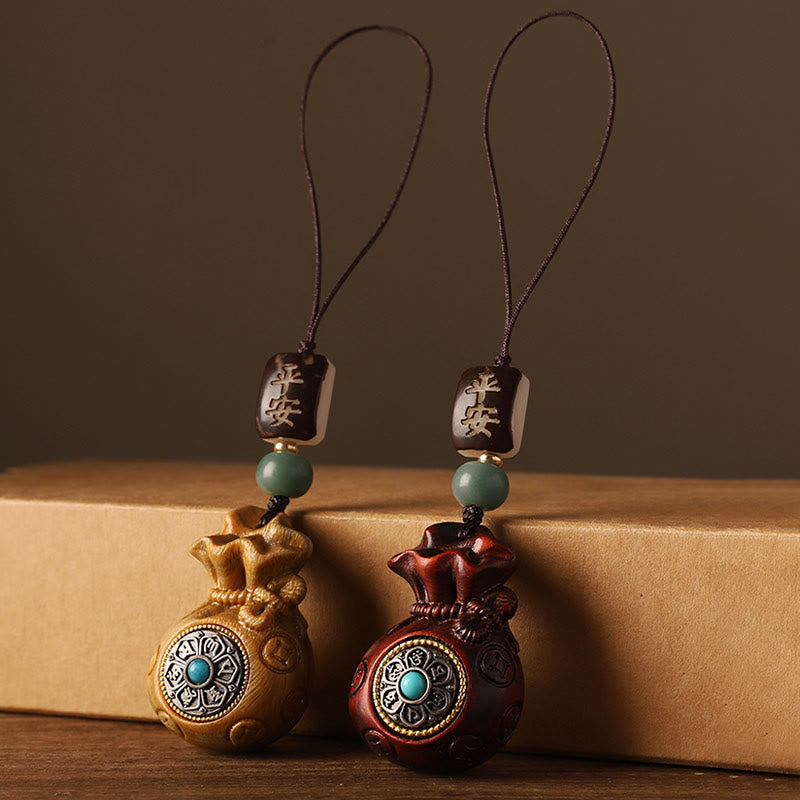 Absorb Negative Energy Small Leaf Red Sandalwood Money Bag Om Mani Padme Hum Rotatable Protection Hanging Decoration