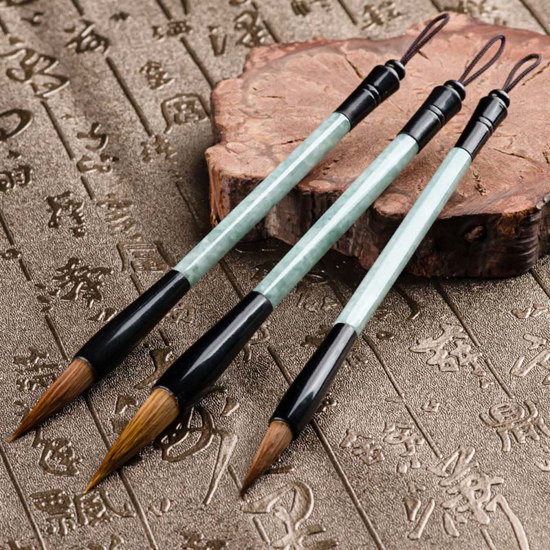 Nimara Ritual Natural Jade Luck Chinese Calligraphy Brush Pen Chinese Writing Brush With Gift Box