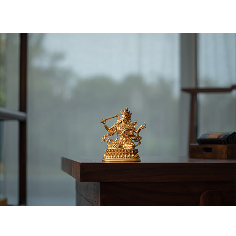 Nimara Ritual Four-armed Manjusri Bodhisattva Gold Figurine Compassion Serenity Copper Statue Home Decoration