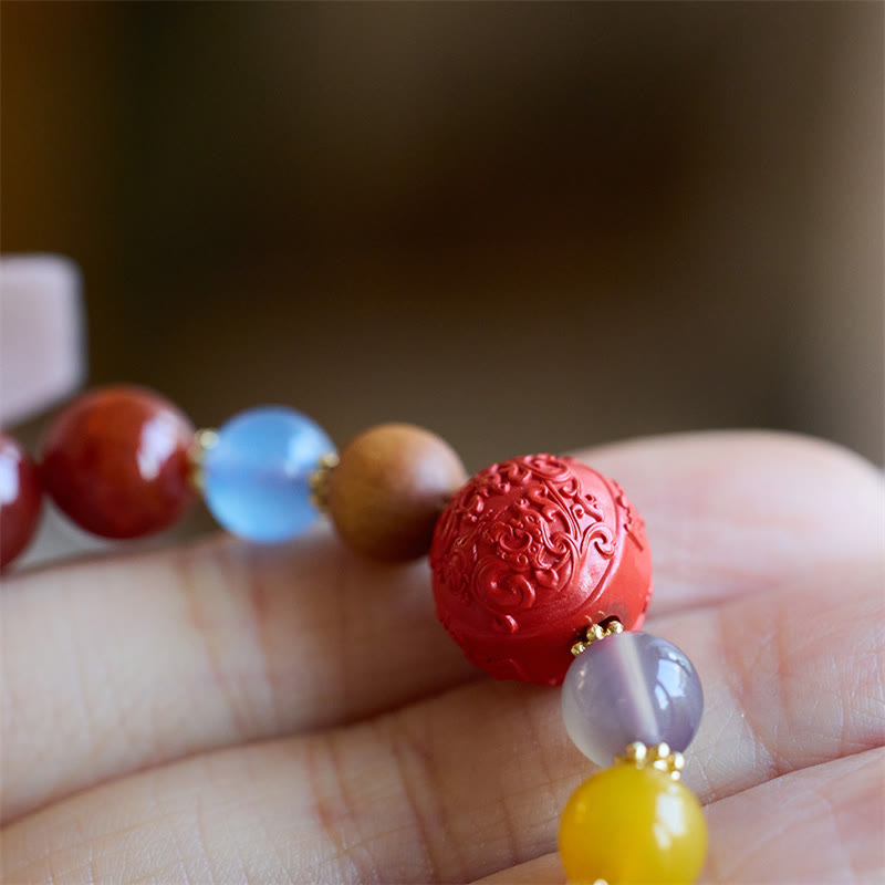 Nimara Ritual Natural Red Agate Peace Talisman Fu Character Dragon Tail Confidence Charm Bracelet