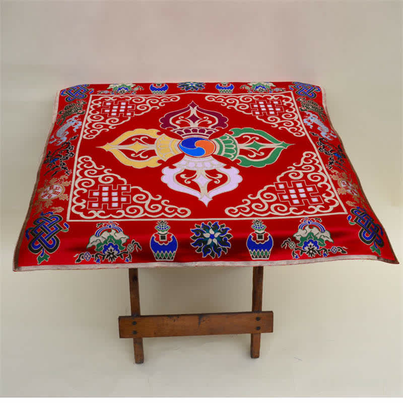 Nimara Ritual Flower Endless Knot Prayer Altar Mat Healing Meditation 8 Auspicious Symbols Mat Table Runner