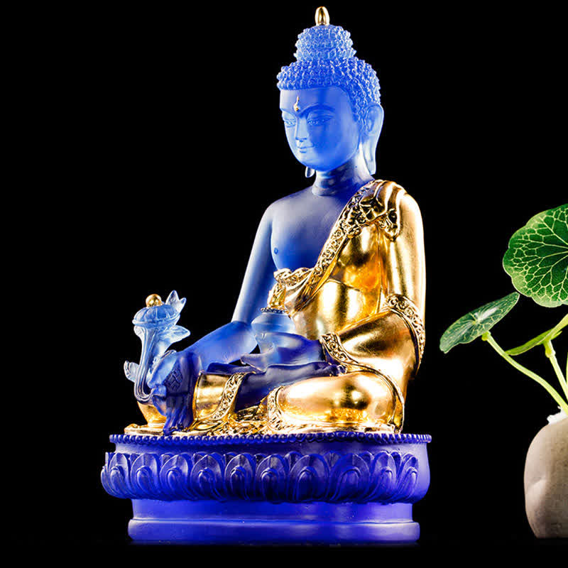 Nimara Ritual Medicine Buddha Handmade Liuli Crystal Art Piece Compassion Statue Home Office Offering Decoration