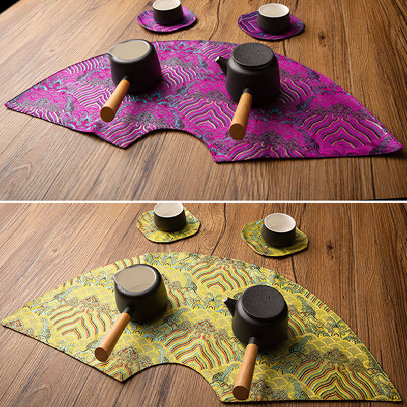 Nimara Ritual Vintage Sea Wave Bamboo Plum Blossom Embroidered Cup Mat Pad Tea Cup Coaster Kung Fu Tea Mat