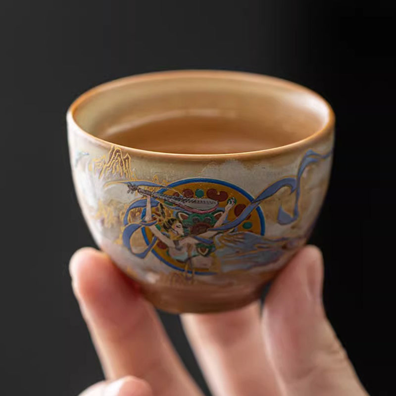 Nimara Ritual Dunhuang Flying Apsaras Ceramic Gaiwan Sancai Teacup Kung Fu Tea Cup With Lid