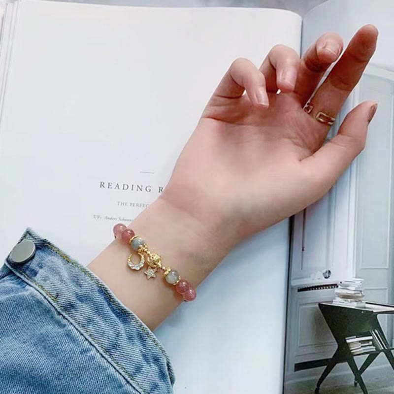 Nimara Ritual Strawberry Quartz Moonstone Moon Star Love Bracelet