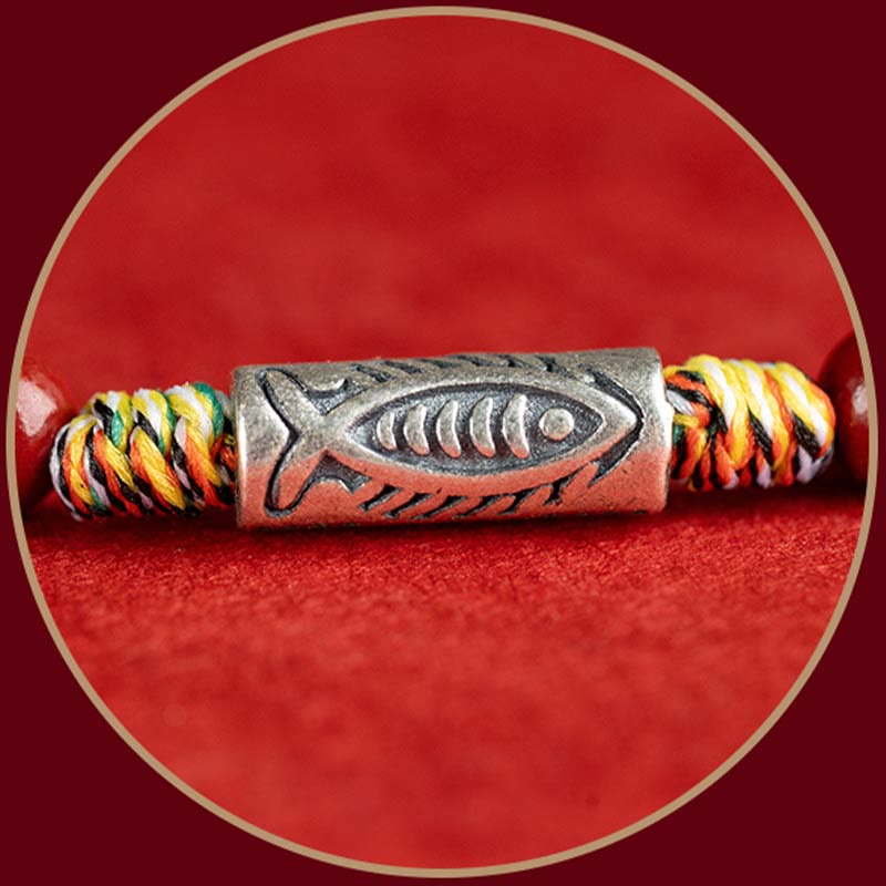 Nimara Ritual 925 Sterling Silver Koi Fish Cinnabar Bead Wealth Handcrafted Braided Bracelet Anklet