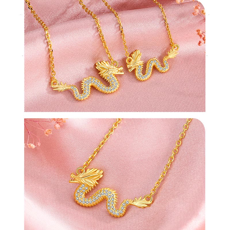 Nimara Ritual 925 Sterling Silver Year Of The Dragon Auspicious Golden Dragon Luck Chain Necklace Pendant