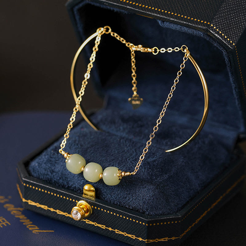 Nimara Ritual Copper Plated Gold Hetian Jade Bead Luck Double Layer Bracelet Bangle
