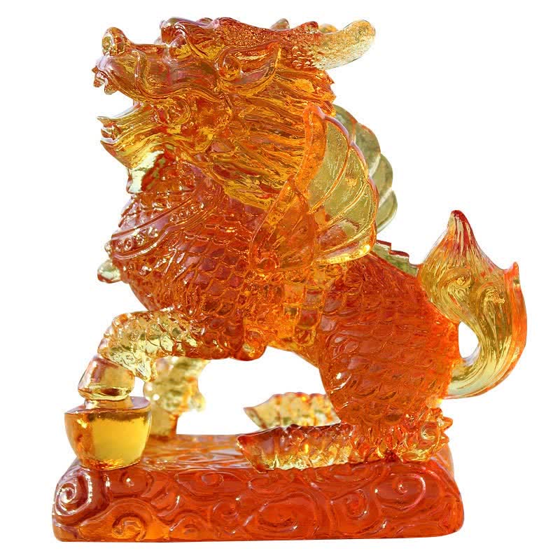 Nimara Ritual Feng Shui Kirin Handmade Liuli Crystal Art Piece Fortune Home Office Decoration
