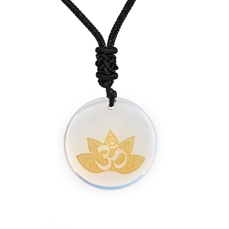 Nimara Ritual OM Lotus Symbol Various Crystal Amethyst Tiger Eye Healing Necklace Pendant