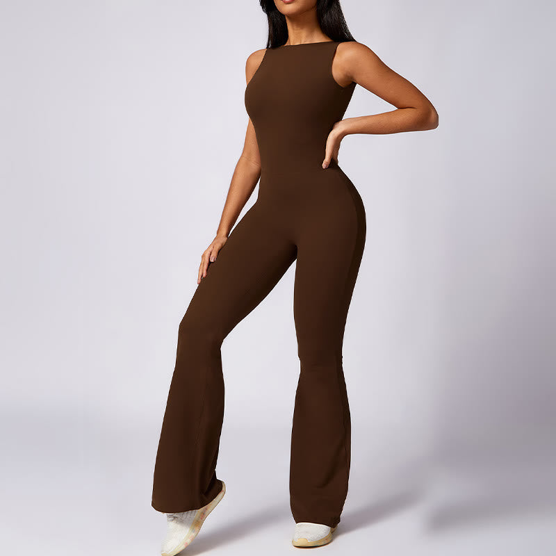 Nimara Ritual Women Casual Sleeveless Jumpsuit Flare Pants Sports Fitness Yoga Bodysuit