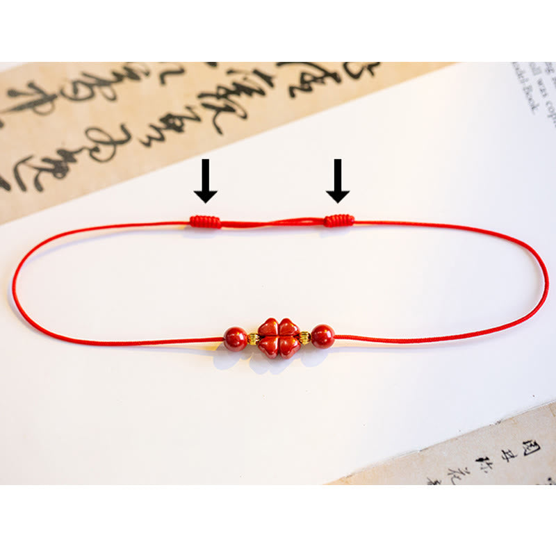 Nimara Ritual Four Leaf Clover Cinnabar Blessing Calm String Bracelet Anklet