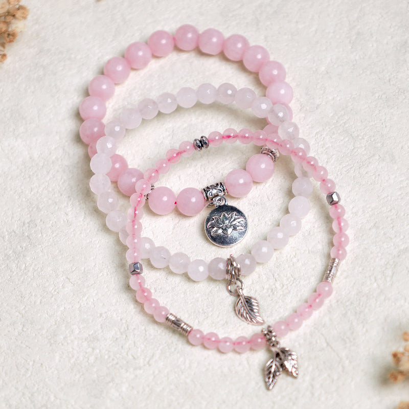 Nimara Ritual 3PCS Natural Quartz Crystal Beaded Healing Energy Lotus Bracelet