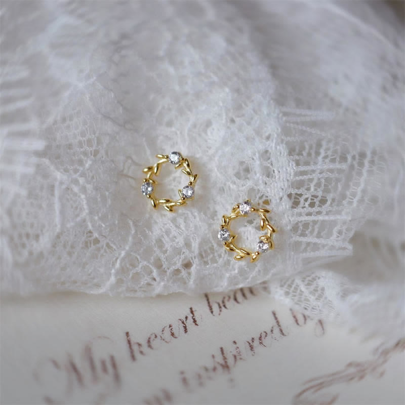 Nimara Ritual 925 Sterling Silver Posts Copper Metal Tiny Wreath Stud Blessing Flower Earrings