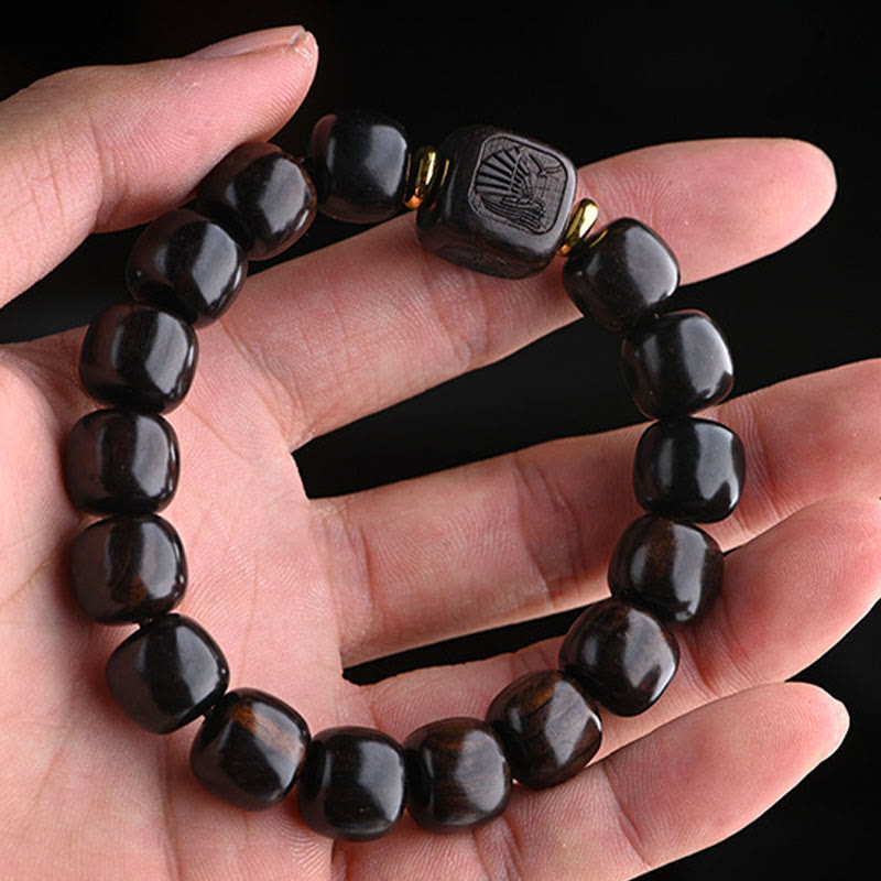 Nimara Ritual Tibetan Ebony Wood Barrel Beads Lucky And Treasure Balance Bracelet