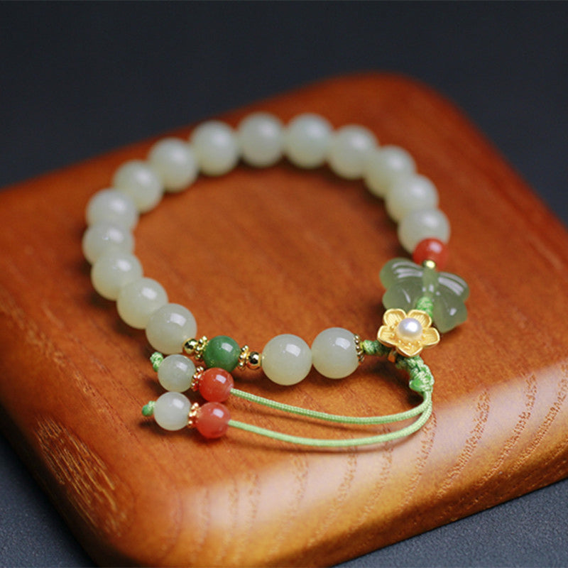 Nimara Ritual 925 Sterling Silver Jade Luck Flower Butterfly Bracelet