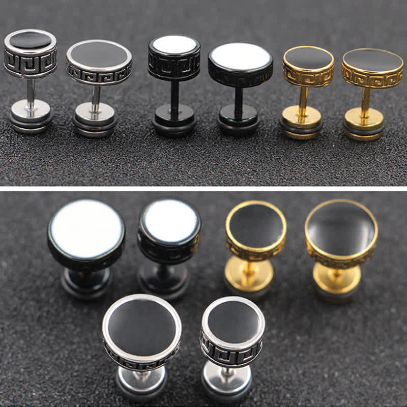 Nimara Ritual Cool Men Titanium Steel Balance Round Stud Earrings