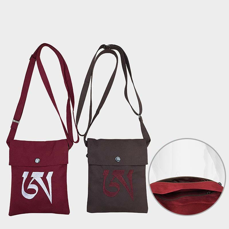Nimara Ritual Handmade OM Mantra Embroidered Spiritual Mind Practice Cotton Crossbody Bag Shoulder Bag Cellphone Bag