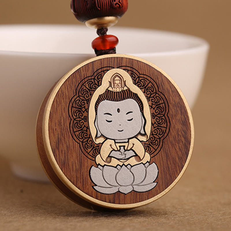 Nimara Ritual Ebony Wood Rosewood Buddha Avalokitesvara Om Mani Padme Hum Balance Car Key Chain Decoration