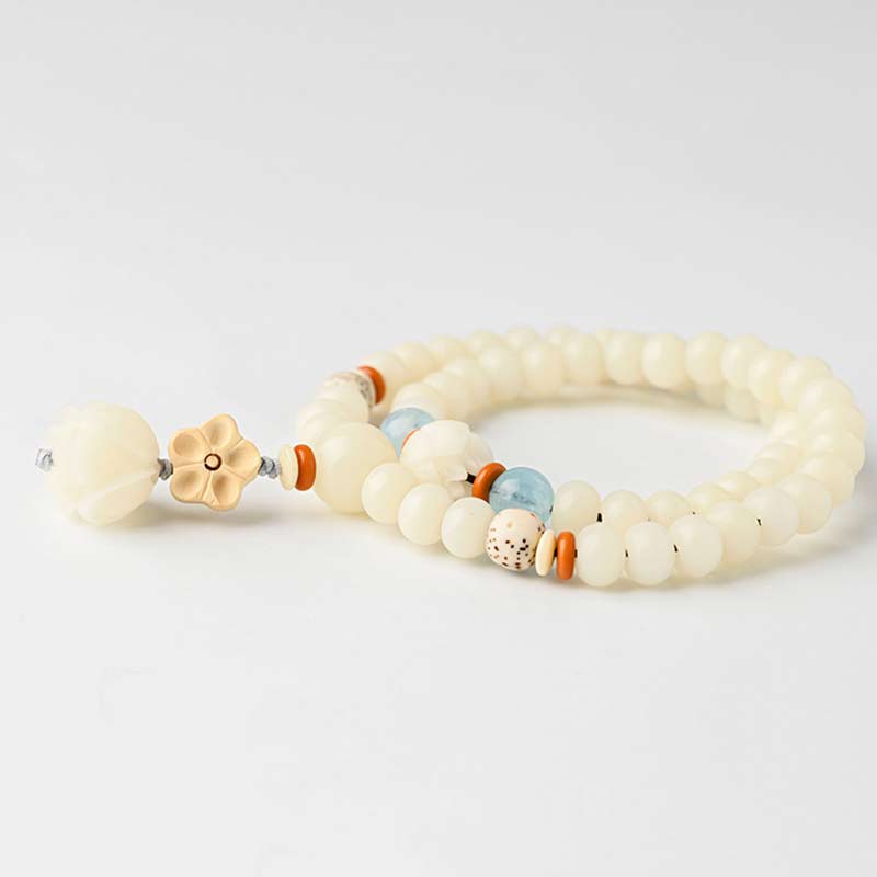 Nimara Ritual Tibetan White Jade Bodhi Lotus Blessing Bracelet