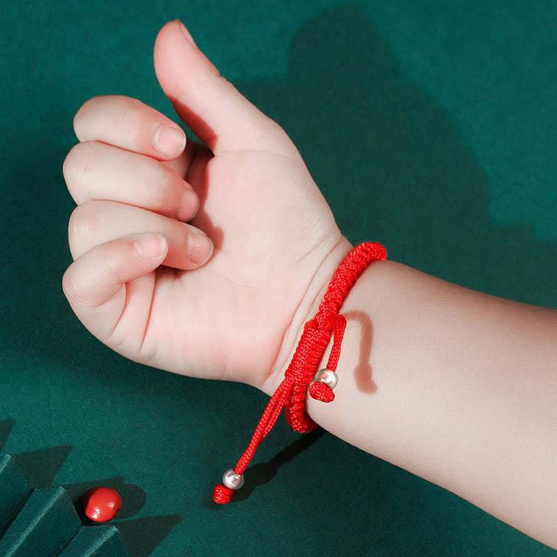 Nimara Ritual 925 Sterling Silver Chinese Lock Charm Multicolored Red String Protection Handmade Braided Kids Bracelet