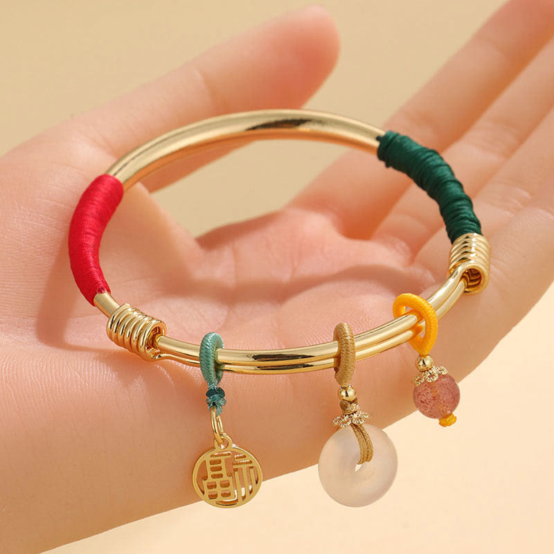 Nimara Ritual Pink Crystal Peace Buckle Lucky Flower Love Bracelet Bangle