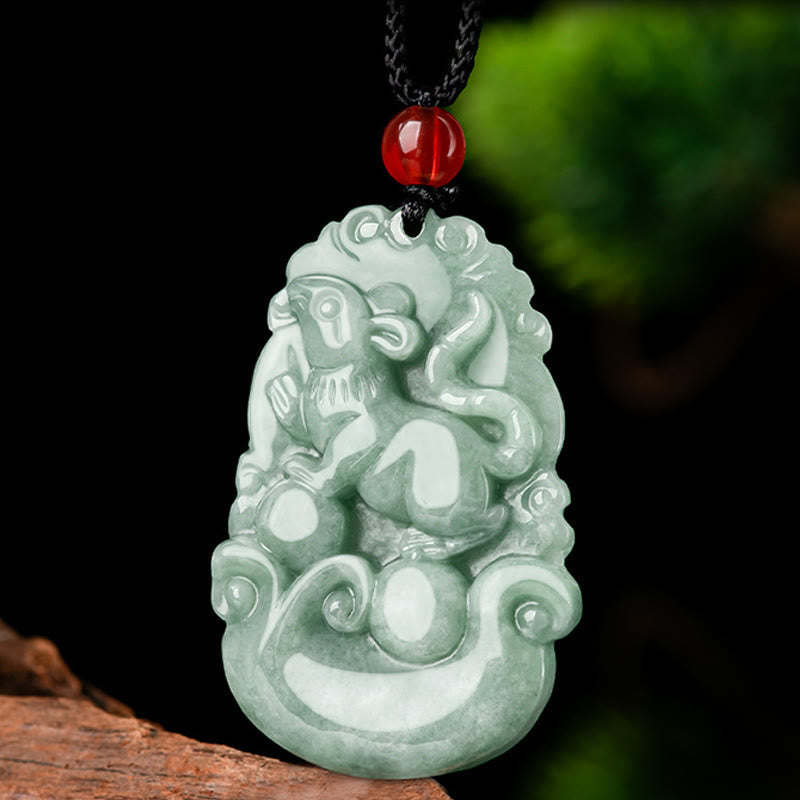 Nimara Ritual Natural Green Jade 12 Chinese Zodiac Luck Prosperity Necklace Pendant